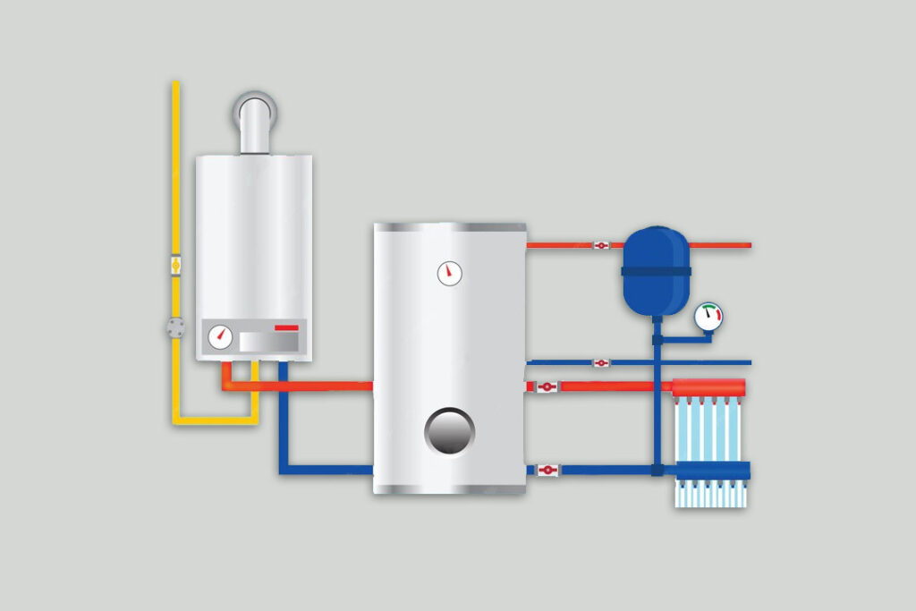 process of gas boiler heating water.