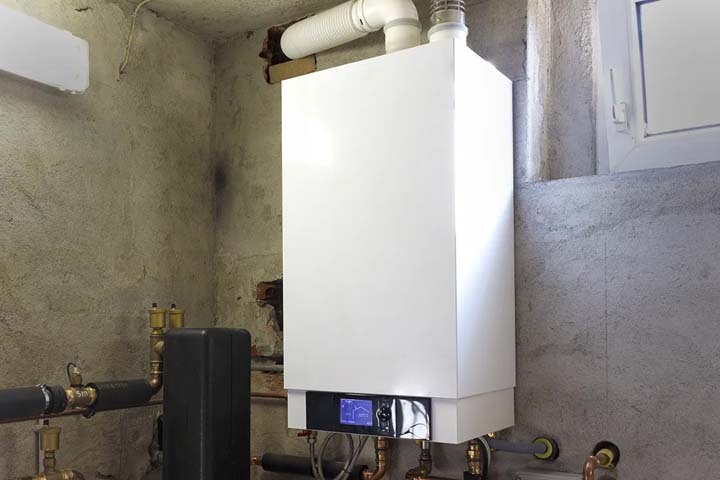 Heat exchanger in a boiler system showing heat transfer process
