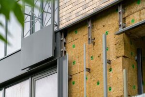 Home exterior being insulated under the free external wall insulation grant for eligible UK homeowners
