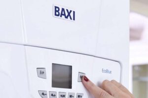 Modern Baxi boiler installed in a UK home utility room with energy-efficient setup
