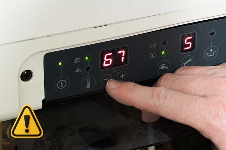 A homeowner checking the boiler control panel because the boiler timer is not working properly.