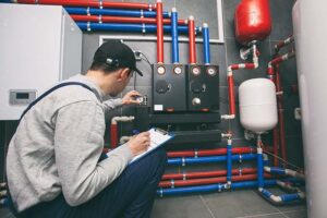 Electric boiler installation in a UK home showing modern heating system setup