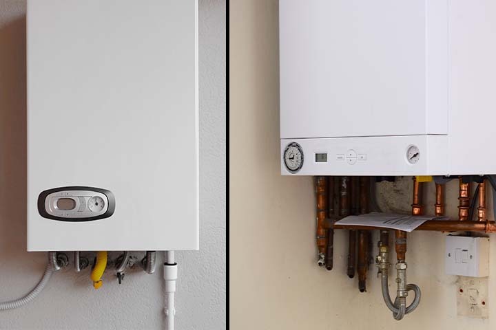 Comparison image showing an electric boiler and a gas boiler for easy understanding.