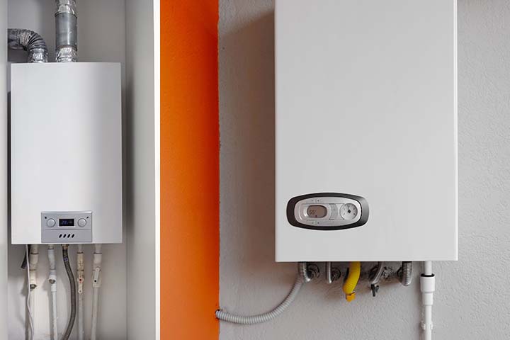 Comparison of condensing and non-condensing boilers showing energy efficiency